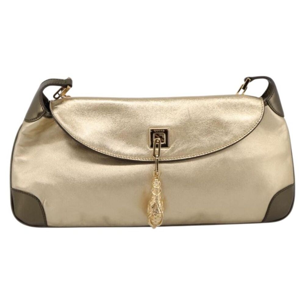 Gucci Tiger Charm Suede Gold Leather Shoulder Bag Bag